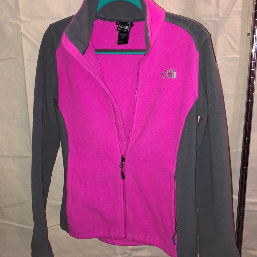 Pink and Gray North Face Fleece Jacket